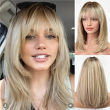 Ombre Blonde Stufenperücke aus glattem Haar mit Pony