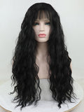 Schwarze Wellige Lange Synthetische Lace Front Perücken