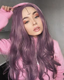 Lila Lange Wellige Synthetische Lace Front Perücken