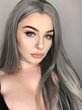 Graue Lange Gerade Synthetische Lace Front Perücken