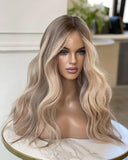 Blonde Highlights Blonde Echthaar-Spitzenfrontperücken