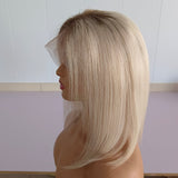 kurze Ombre Blond Gerade Echthaar Perücken