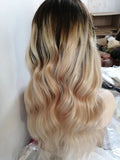 Lange Ombre Blond Wellige Echthaar Perücken