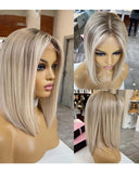 Ombre Blonde Short Bob Echthaarperücken Lace Front Perücken Natürlicher Haaransatz