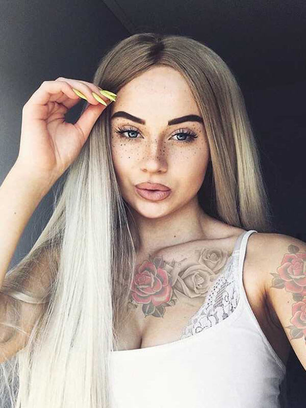 Ombre Braune Blond Lange Gerade Synthetische Lace Front Perücken