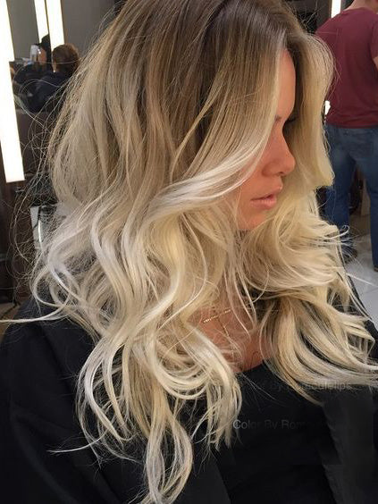 Ombre Blond Wellige Echthaar Perücken