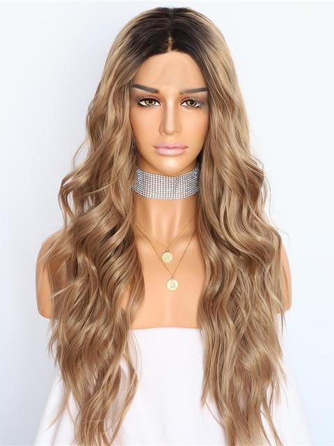 Lange Wellige Ombre Braune Synthetische Lace Front Perücken