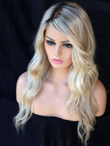 Ombre Blonde gewellte Echthaarperücken