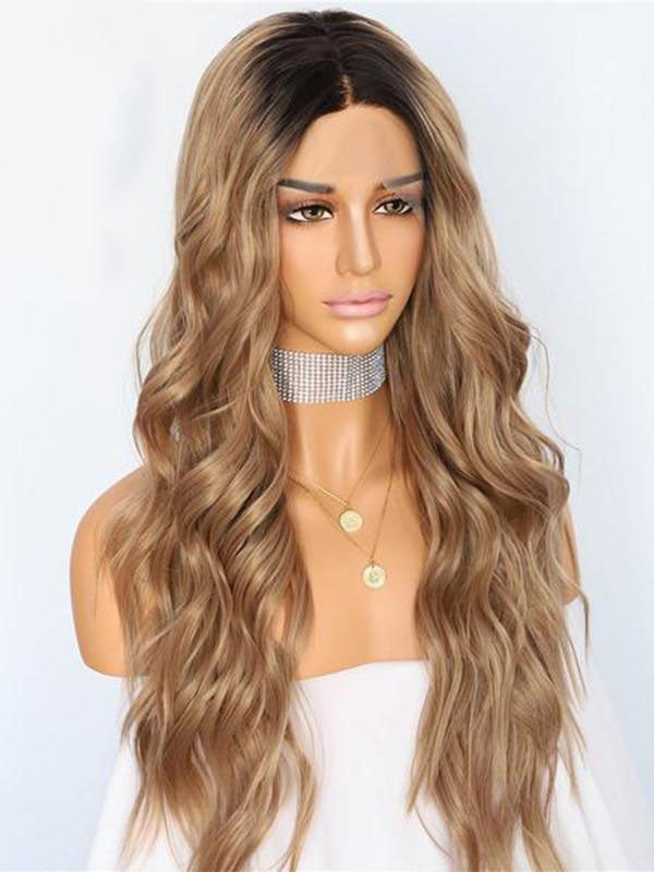 Lange Wellige Ombre Braune Synthetische Lace Front Perücken