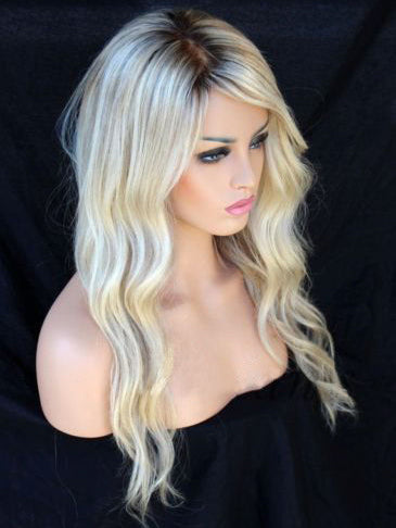 Ombre Blonde gewellte Echthaarperücken
