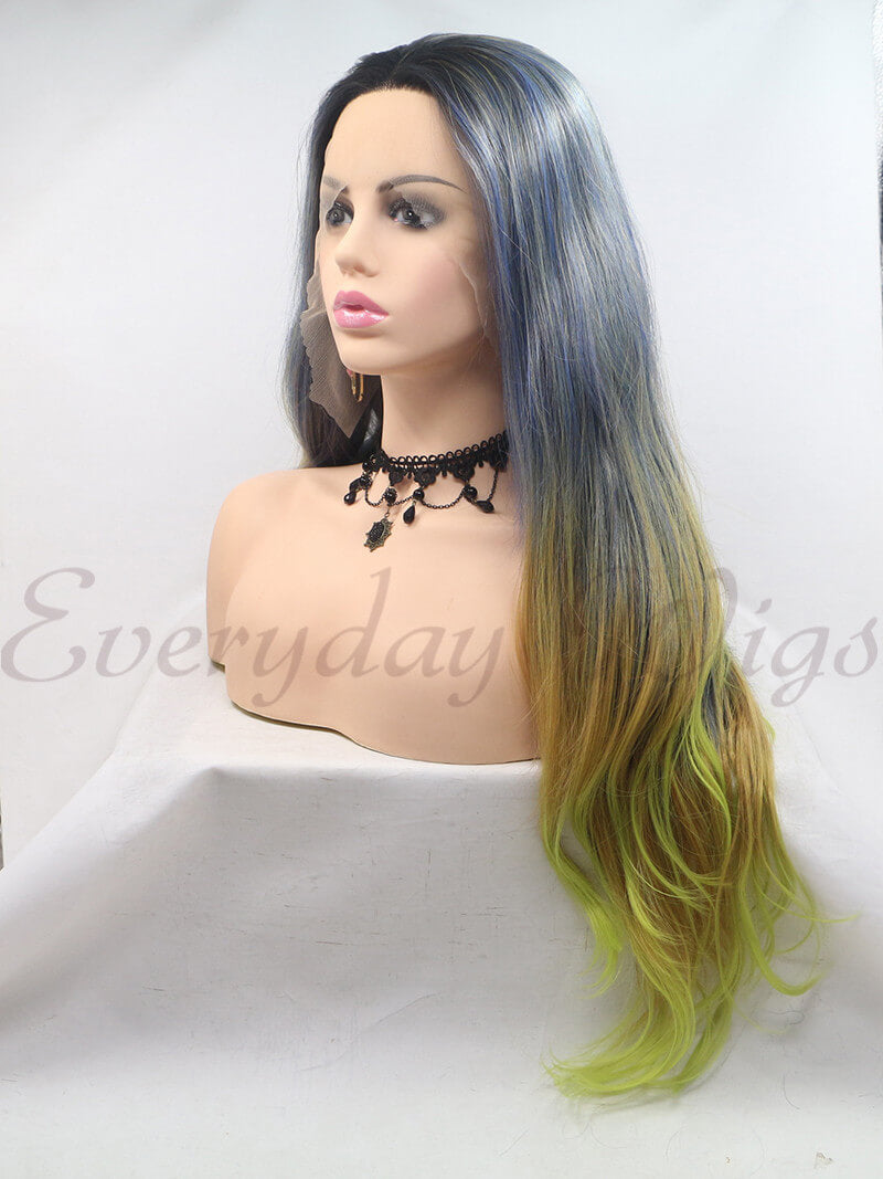 Lange Ombre Grüne Wellige Synthetische Lace Front Perücken