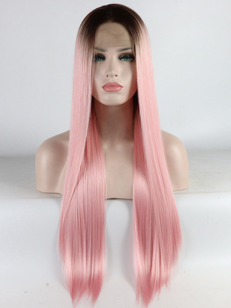 Lange Gerade Ombre Rosa Synthetische Lace Front Perücken