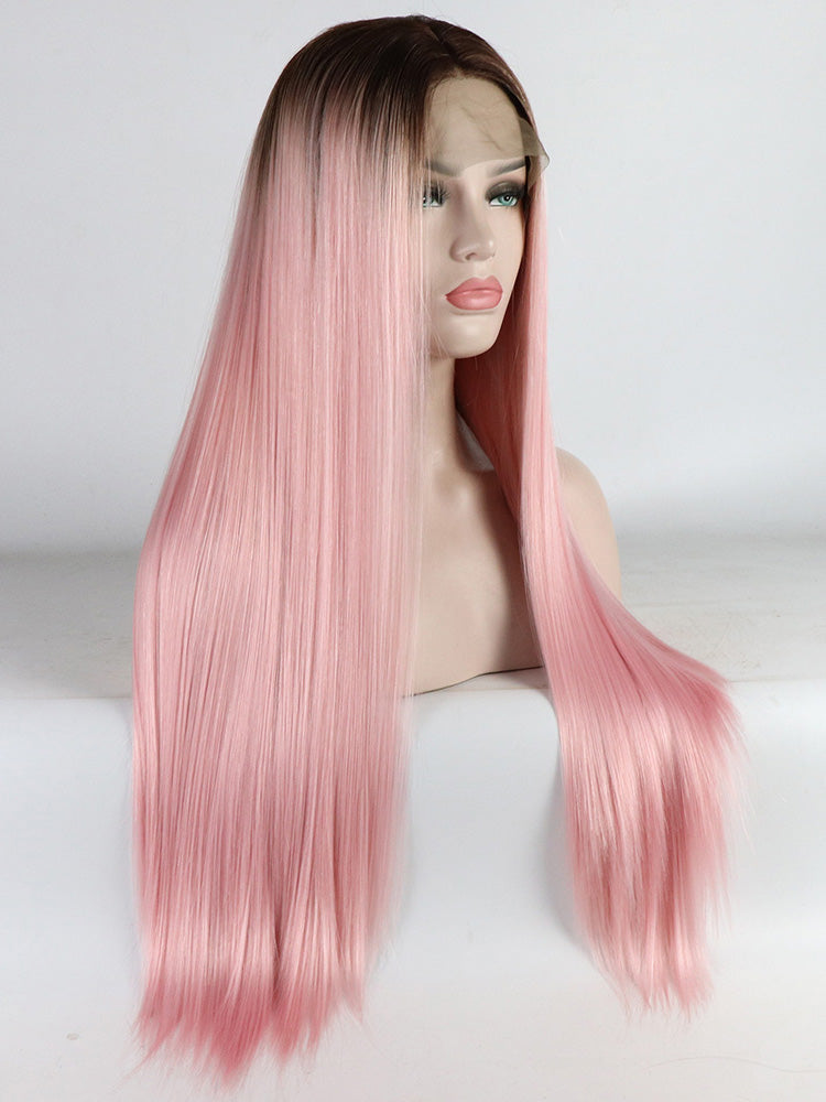 Lange Gerade Ombre Rosa Synthetische Lace Front Perücken