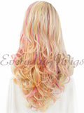 Lange Regenbogen Wellige Synthetische Lace Front Perücken