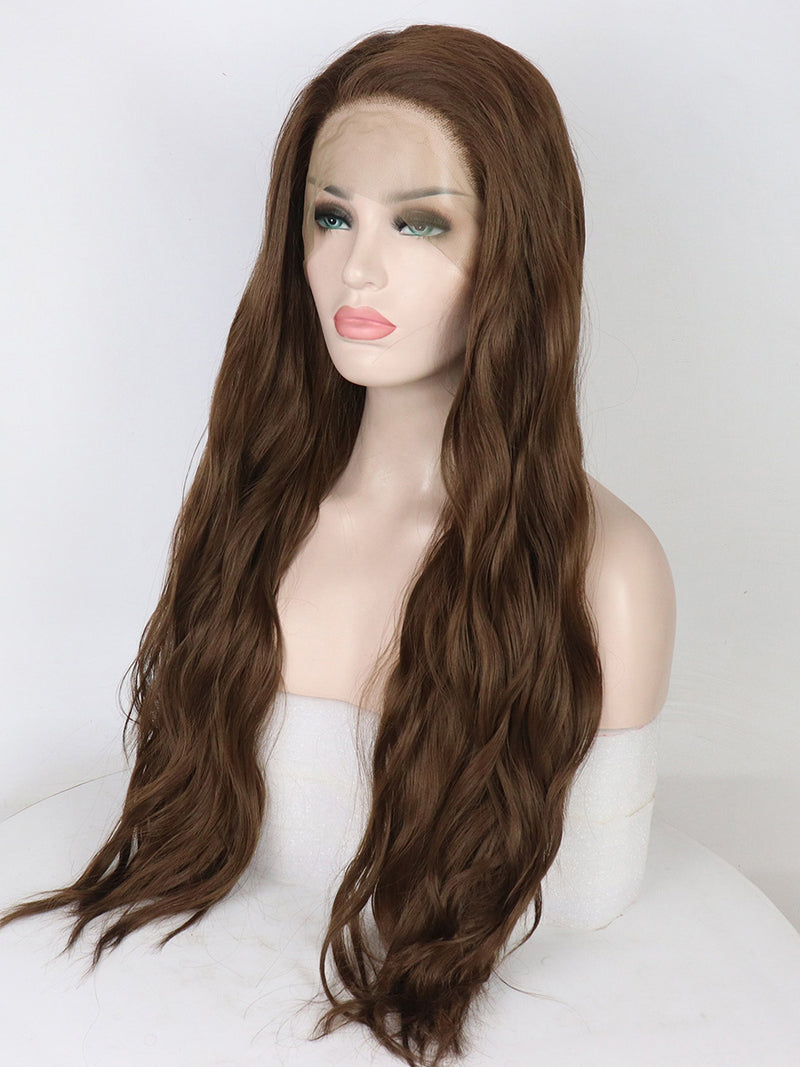 Braune Lange Wellige Synthetische Lace Front Perücken