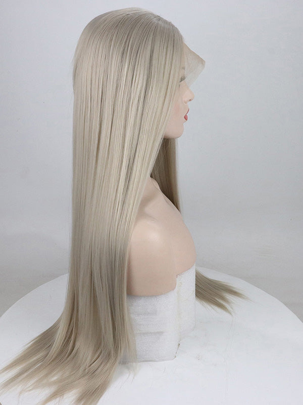 Lange Grau Blonde Straight Synthetische Lace Front Perücken
