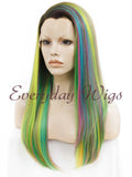 Regenbogen Lange Gerade Synthetische Lace Front Perücken