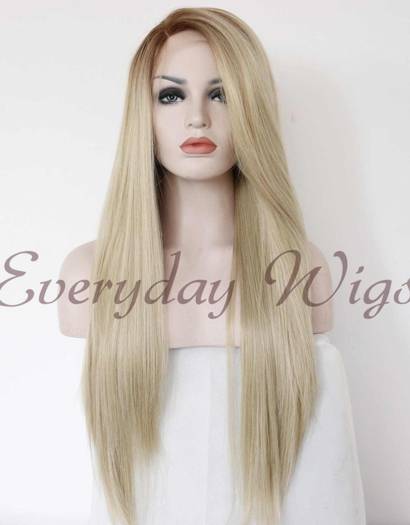 Ombre Blond Lange Gerade Synthetische Lace Front Perücken