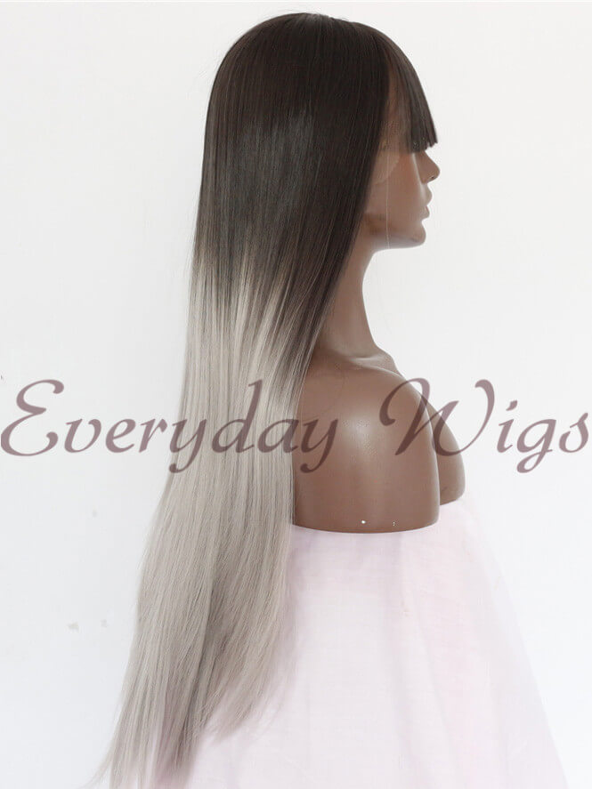 Ombre Graue Lange Gerade Synthetische Lace Front Perücken