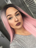 Ombre Rosa Lange Gerade Synthetische Lace Front Perücken