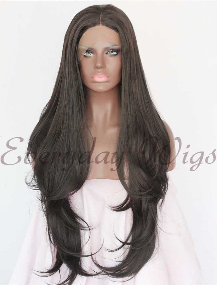 Braune Wellige Lange Synthetische Lace Front Perücken