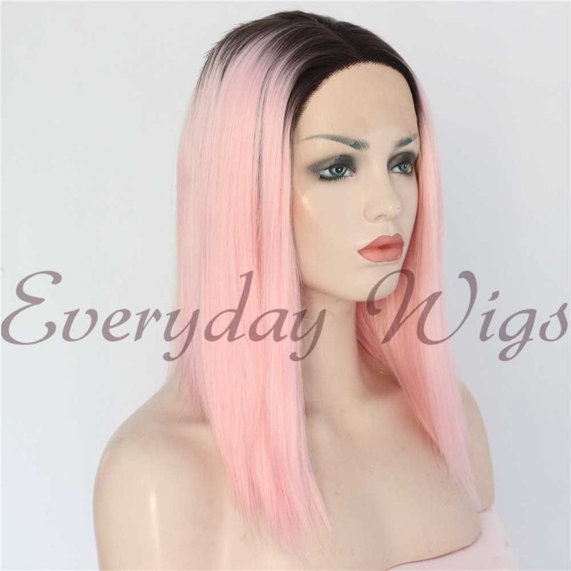 Ombre Rosa Gerade kurze Synthetische Lace Front Perücken