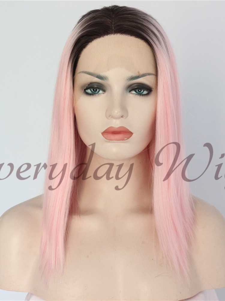 Ombre Rosa Gerade kurze Synthetische Lace Front Perücken