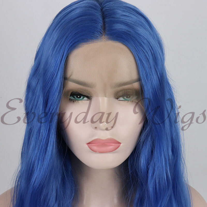 Blaue Wellige Lange Synthetische Lace Front Perücken