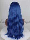 Blaue Wellige Lange Synthetische Lace Front Perücken