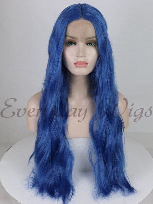 Blaue Wellige Lange Synthetische Lace Front Perücken