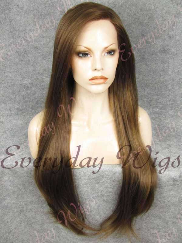 Lange Braune Gerade Synthetische Lace Front Perücken